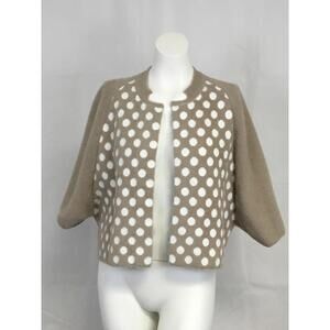 [309] Sweater Cape Womens M Beige Wool Blend Polka Dot Open Knit Dolman Sleeve